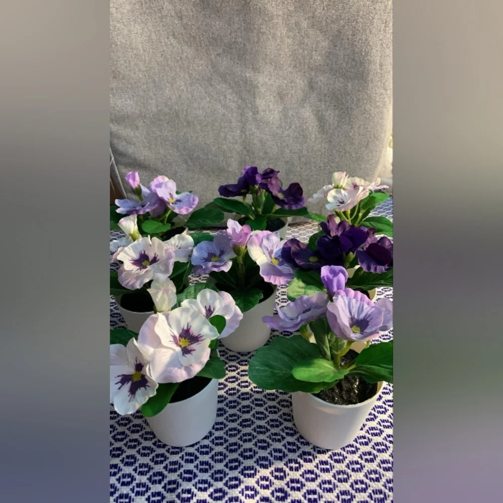 IKEA Small Potted Fake Purple and White Pansies (Set 8)